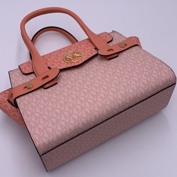 Michael Kors Carmen Medium Color-Block Logo Satchel Crossbody Sherbert Multi - Picture 5 of 16